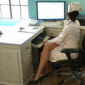 sexy nurse with long legs sitting at desk clinic office in uniform with gown and hat with tara tainton on XXX amateur adult video with free preview