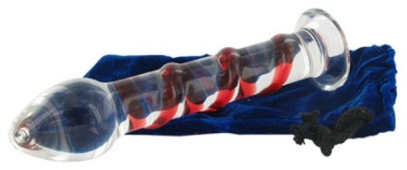 spiral massage glass dildo sex toy packaged in velvet pouch