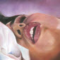 painting of woman's face while having an orgasm and masturbating in ecstasy